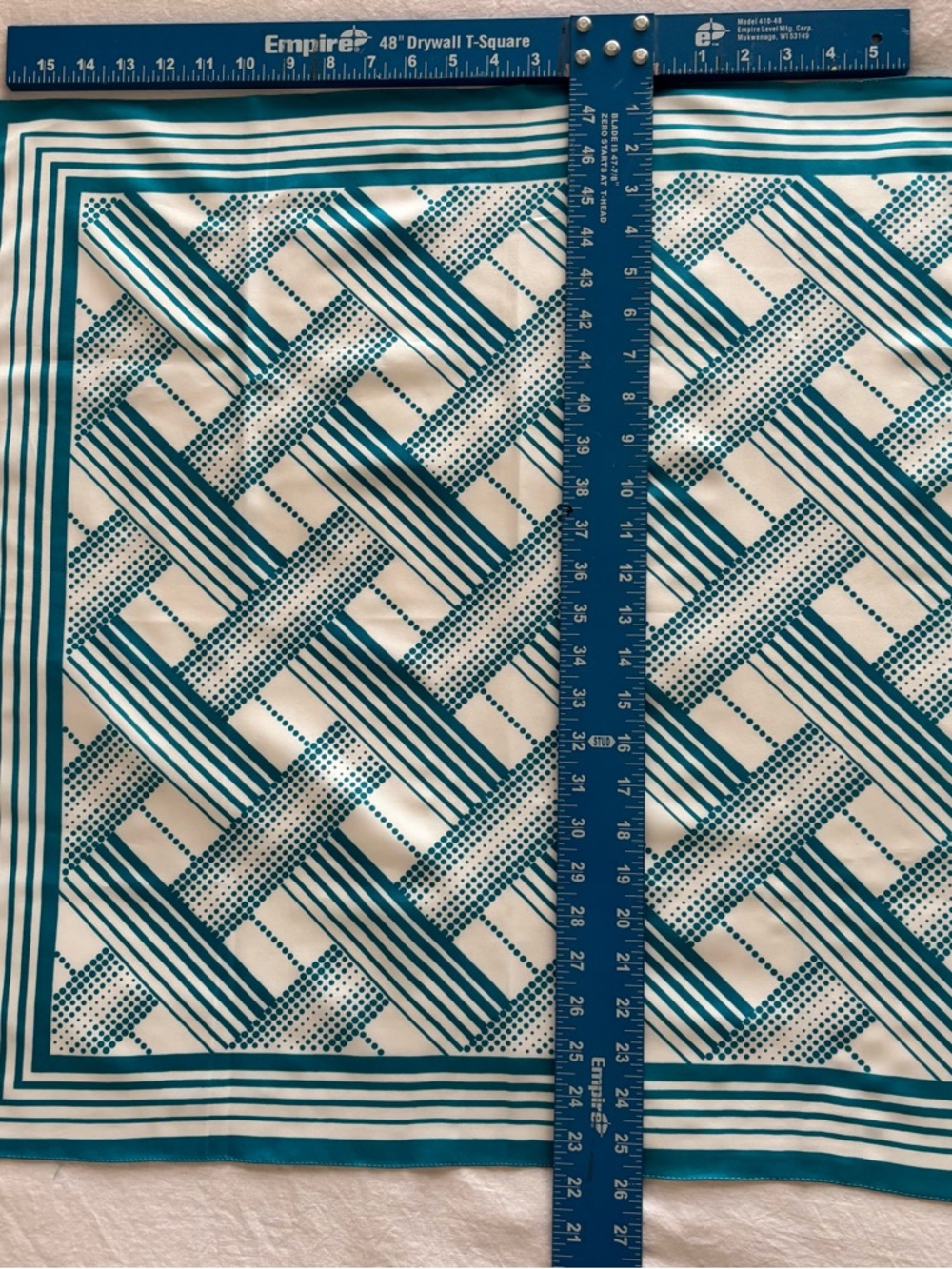 Teal & Cream Geometric Silk Scarf Square Head Neck Tie Retro Chic Accessory - Picture 6 of 7